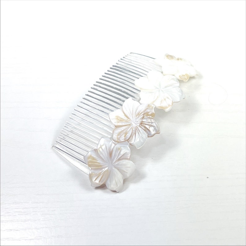 White Peruvian Lily Mother of Pearl Flower Large Hair Comb image 2