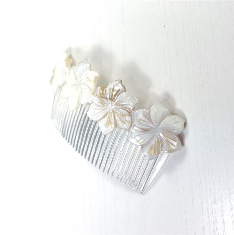 White Peruvian Lily Mother of Pearl Flower Large Hair Comb image 3