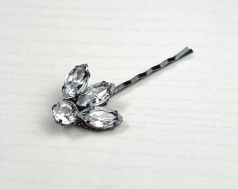 Art Deco Jeweled Bobby Pin in Silver and Clear