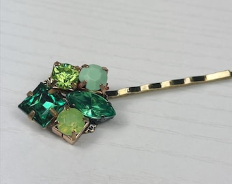 Gem Cluster Jeweled Bobby Pin in Greens