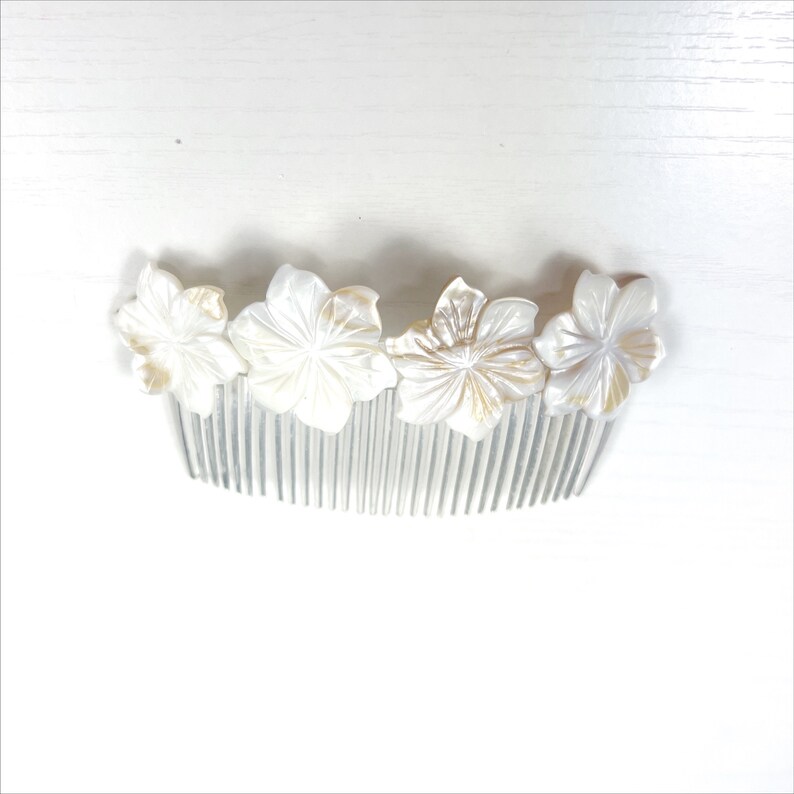 White Peruvian Lily Mother of Pearl Flower Large Hair Comb image 8