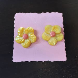 Sunshine Blush Cherry Blossom Earrings in Pink Angelskin Coral and Yellow Mother of Pearl