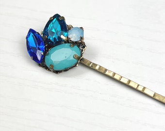Gem Cluster Jeweled Bobby Pin in Blues