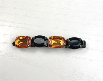 Black and Golden Yellow Jeweled Bobby Pin in Oval and Octagon Cut