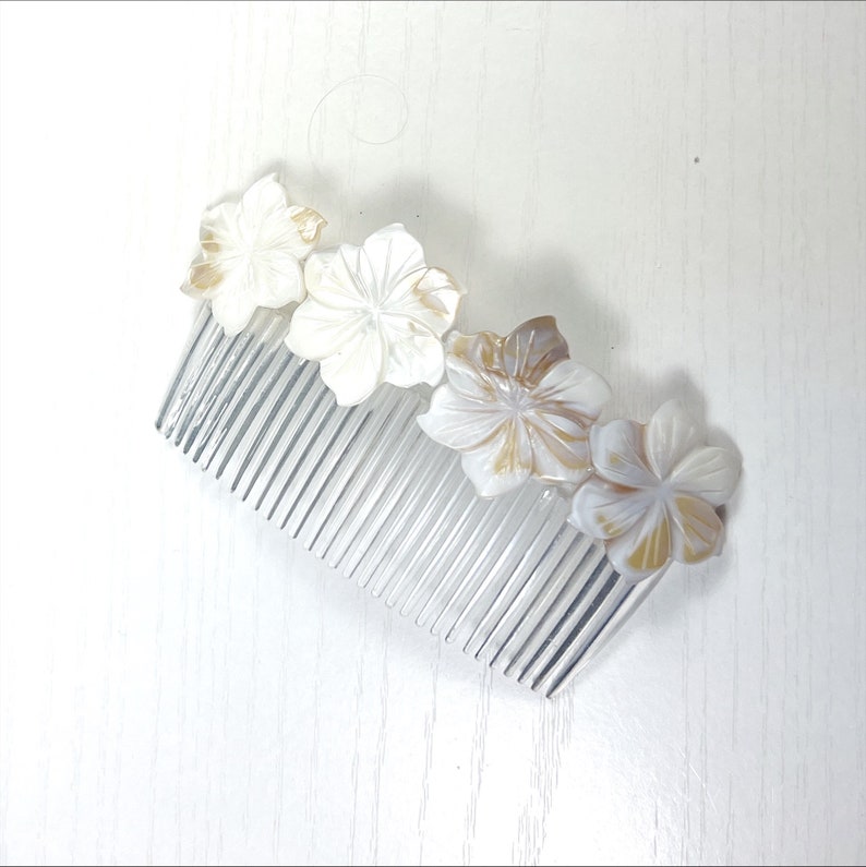 White Peruvian Lily Mother of Pearl Flower Large Hair Comb image 5