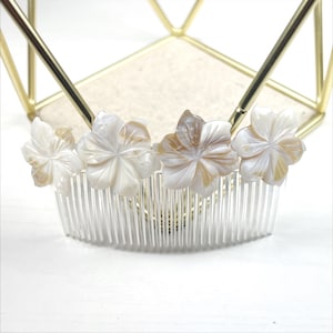 White Peruvian Lily Mother of Pearl Flower Large Hair Comb image 1