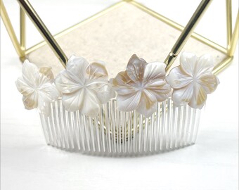 White Peruvian Lily Mother of Pearl Flower Large Hair Comb