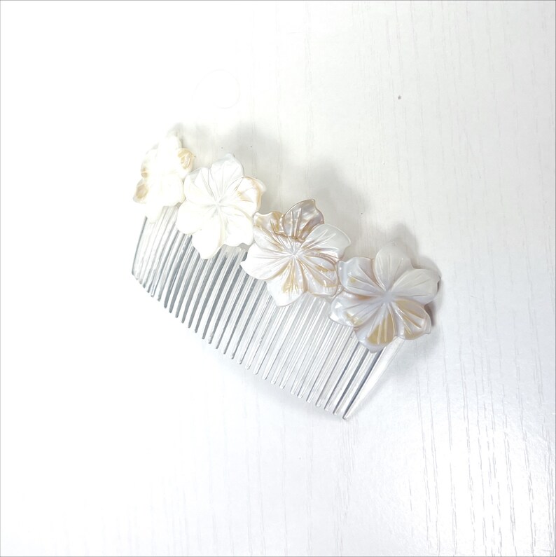 White Peruvian Lily Mother of Pearl Flower Large Hair Comb image 4