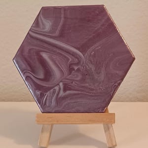 Custom Peace Pour Painted Ceramic Tile with Easel | Handmade Minimal Abstract Art Tile Decor | Soft Mauve Mini Tile