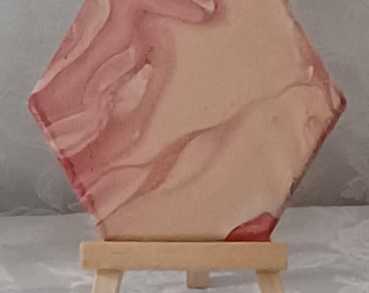 Custom Golden Lake Pour Painted Ceramic Tile with Easel | Handmade Abstract Art Tile Decor | Earth Tone Mini Ceramic Tile
