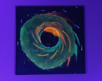 Dipinto astratto di un grande buco nero, arte murale dello spazio cosmico, opera d'arte colorata con luce nera, tela a spirale galattica, arredamento moderno per la casa di fantascienza