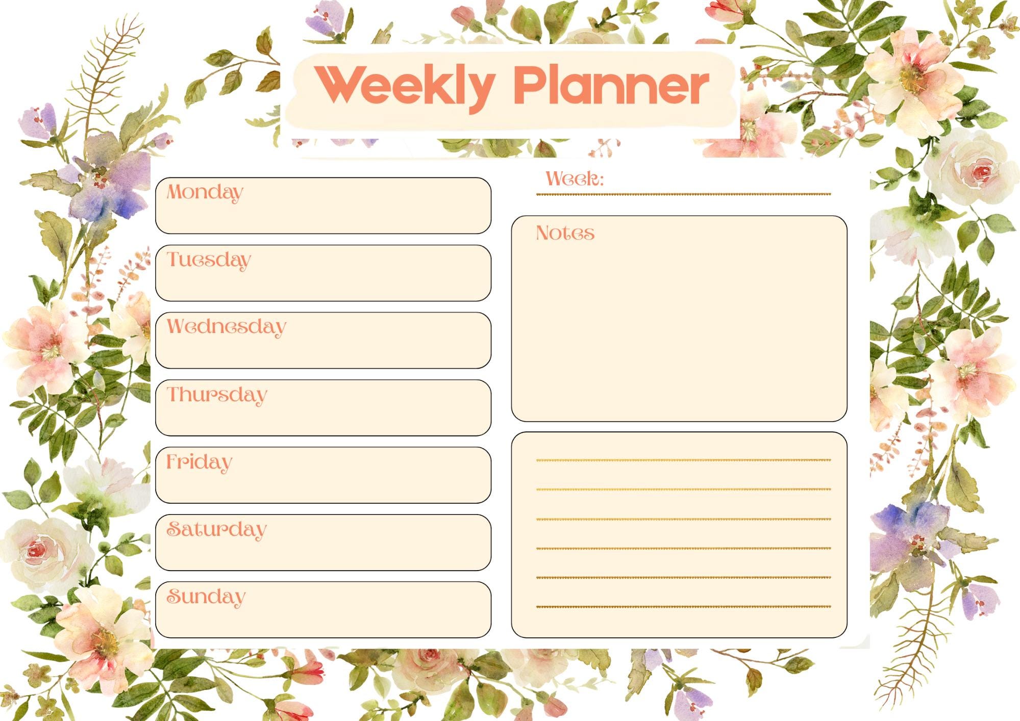 Weekly Planner Printable | Undated A4 Landscape Schedule Template (PDF ...