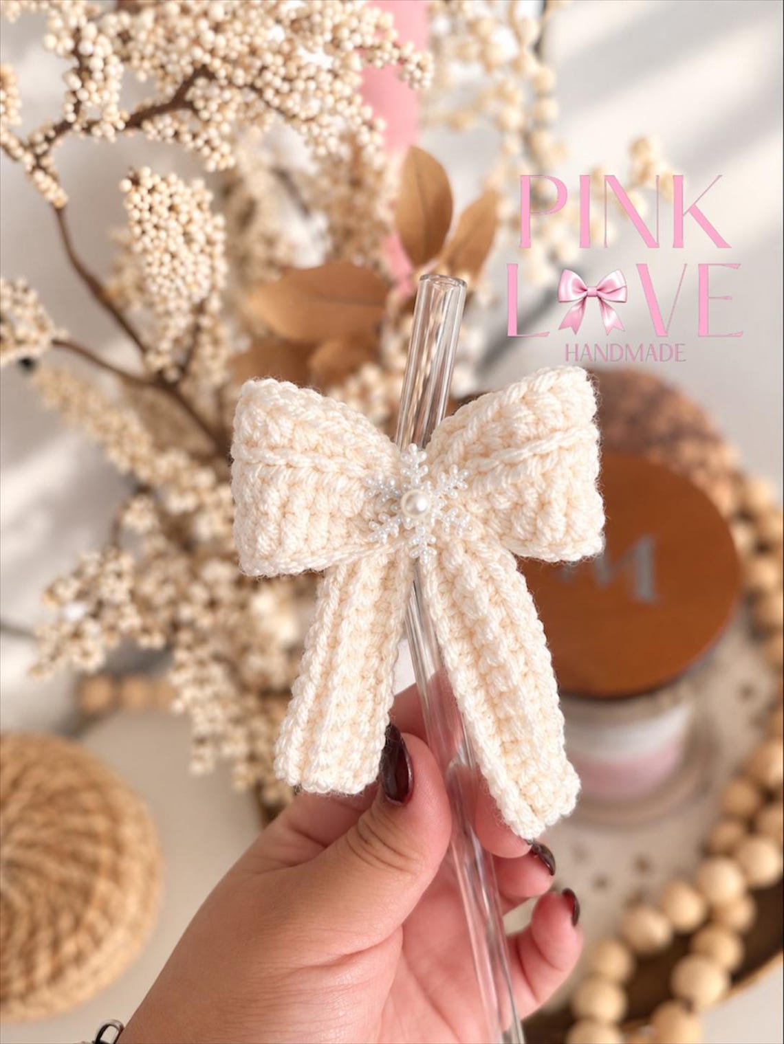Cream Snowflake Bow Straw Topper - Etsy