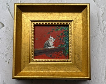 Mini Framed Cat Oil Painting – Original Hand Painted Art, Cute Cat Wall Decor, Unique Gift for Cat Lovers