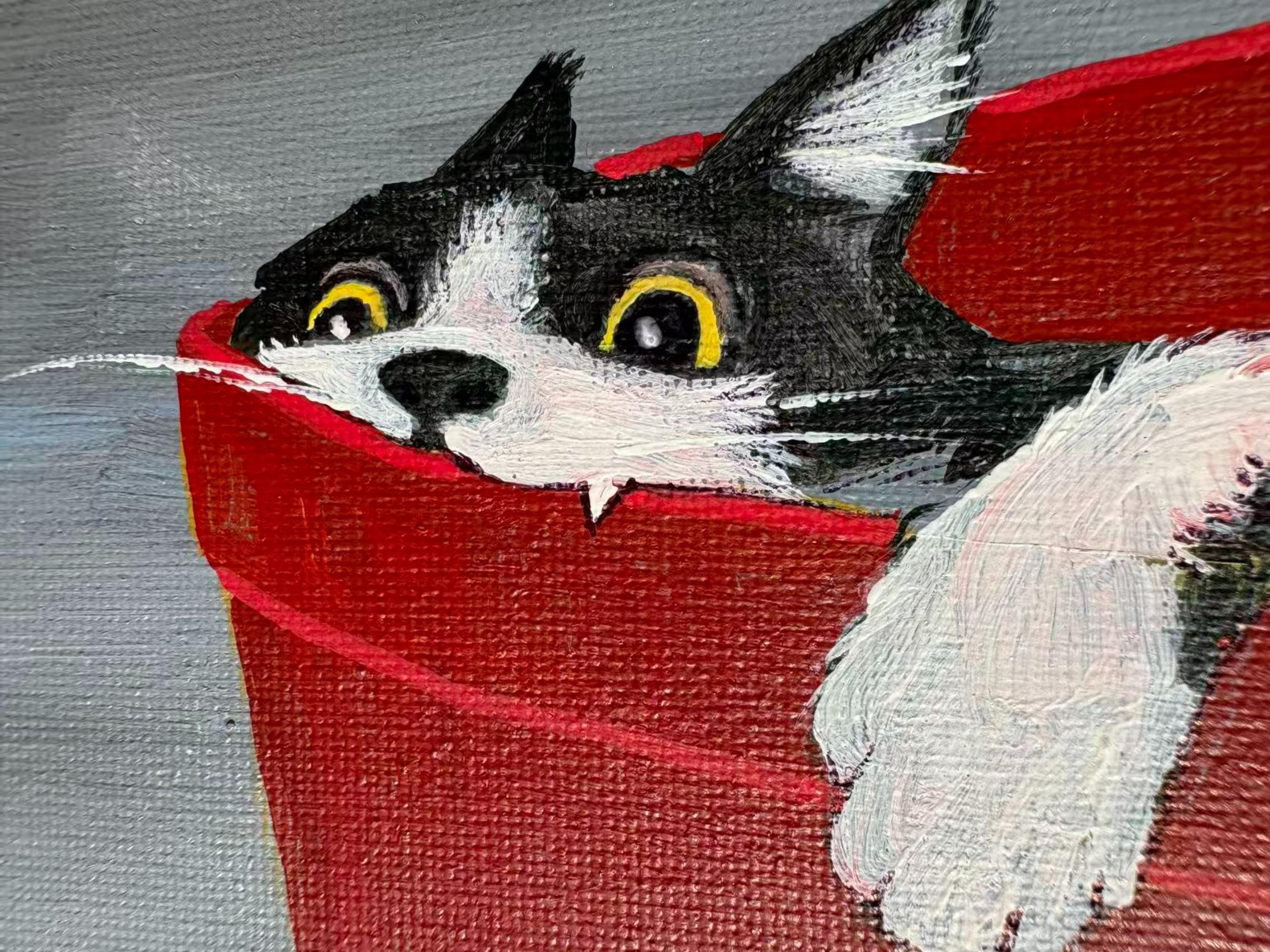 Original Mini Cat Painting in Gold Frame, 4x4 Inch Framed Art, Cute ...