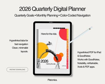 2026 Digital Quarterly Planner PDF · Hyperlinked Focus & Goals Planner for iPad, GoodNotes, Notability