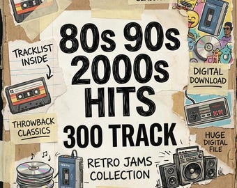 Collezione di 300 tracce di musica per DJ degli anni '80, '90 e 2000 / Pacchetto Throwback per DJ, collezionisti e appassionati di musica