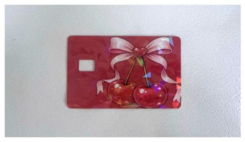Pegatina para tarjeta de débito con lazo de cereza - Portada estilo Kawaii Coquette imagen 1