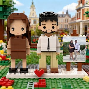 Anpassade LEGO-figurer av par från foto, personliga minifigurer av klossar med fotoram, bröllopspresent till årsdag