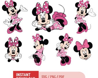 Roze muis Svg Png-bundel, strik stippen roze, muis polkadots Svg, verjaardag Svg, muis verjaardag Svg, retro muis Svg, klassieke muis, stip boog Svg