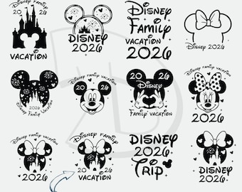 2026 Family Vacation SVG Bundle, Mickey Minnie Ears Svg, Castle Svg Files, Family Trip Shirt Svg, Matching Family Clipart Png for Cricut