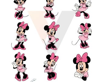 Minnie Mouse Clipart Bundle: Pink Bow Cartoon PNG (Digital Download)