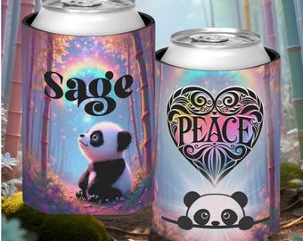 Panda Peace & Love Can Cooler: Personalized Coozies, Self Love and Inner Peace, Meditation Teacher Gift, Mindfulness, Animal Spirit Guide