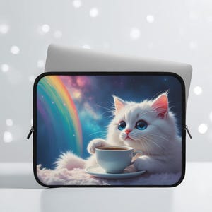 Rainbow Coffee Cat Laptop Sleeve: Slim Neoprene Water Resistant Case for Chromebooks & Tablets (7 10 13 15 17 inch)