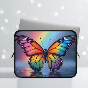 Rainbow Butterfly Laptop Sleeve: Slim Neoprene Water Resistant Case for Chromebooks & Tablets (7 10 13 15 17 inch)