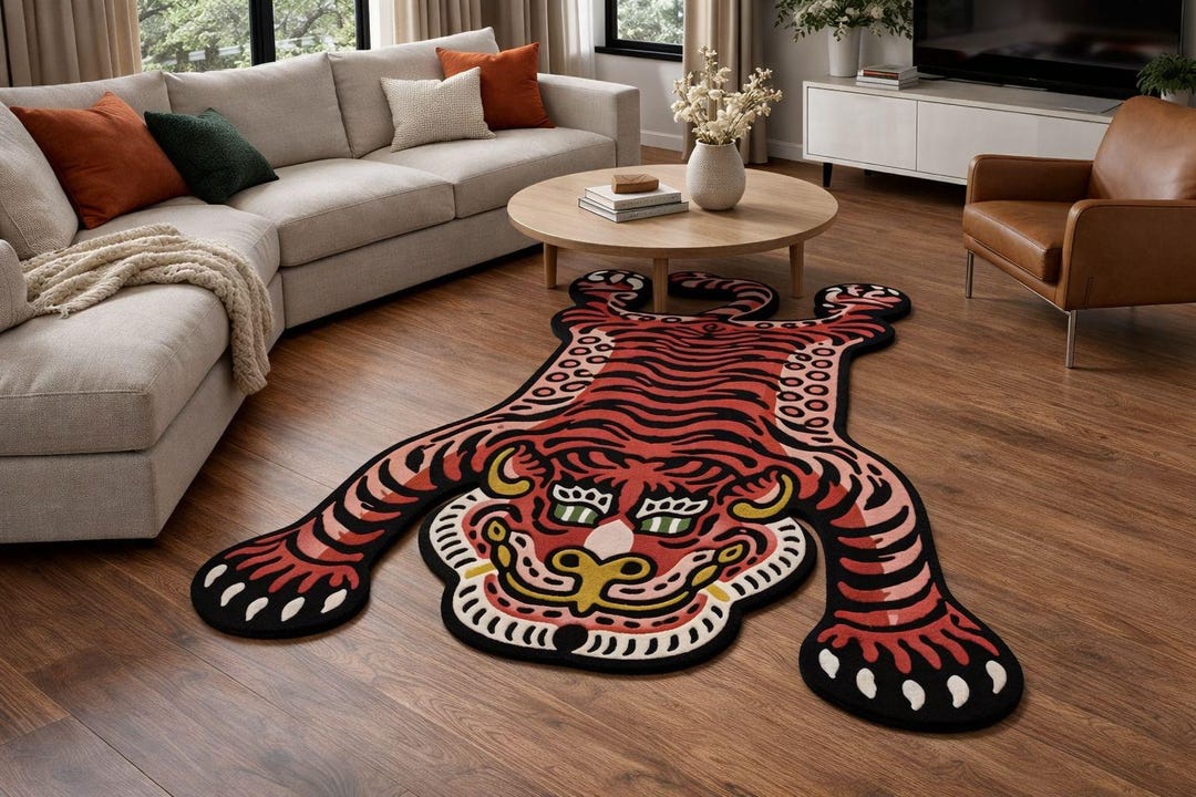 Hand Tufted Tibetan Tiger Rug, Handmade Tibetan Rug, Modern Statement ...
