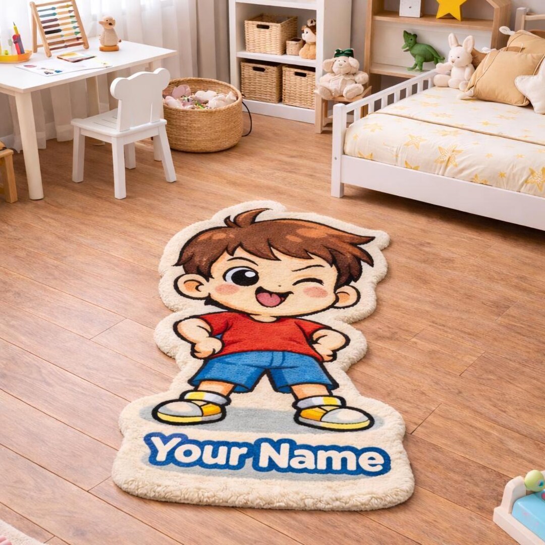 Custom Hand Tufted Kid Room Rug, Handmade Cartoon Boy Girl Design With ...
