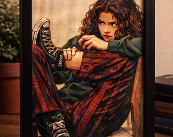 Euforia – Patrón de retrato moderno en punto de cruz / Arte mural cinematográfico melancólico PDF/XSD