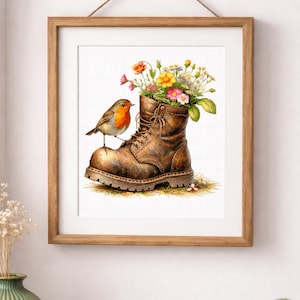 Robin Boot-kruissteekpatroon, vintage bloementuinhandwerk (pdf/XSD)