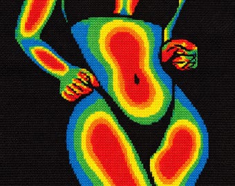 Patrón abstracto de punto de cruz de cuerpo femenino / Bordado de silueta de mapa de calor / Arte moderno PDF/XSD