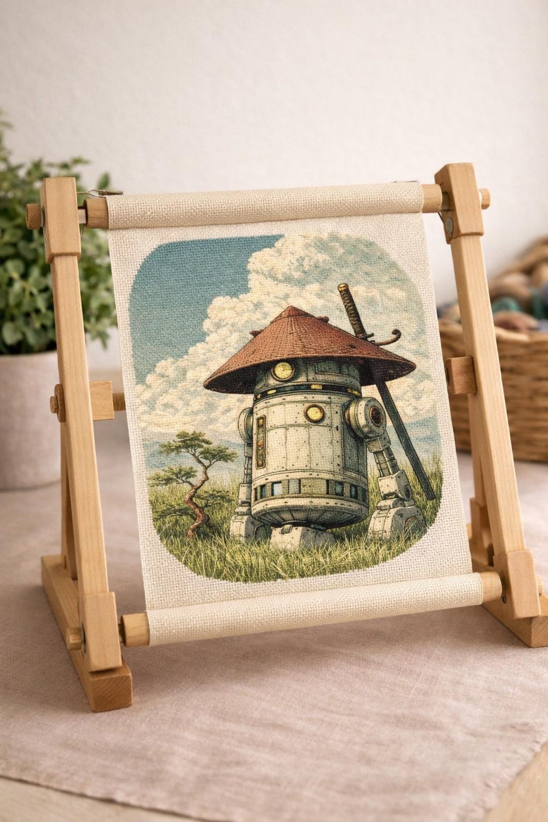 Zen Robot in Japanese Field – Cross Stitch Pattern | Retro Futuristic ...