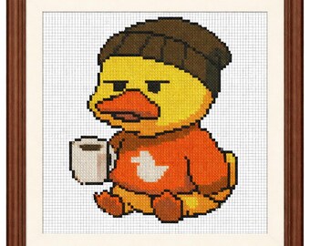 Patrón de punto de cruz de Grumpy Duck Coffee / Pixel Art moderno (PDF XSD)