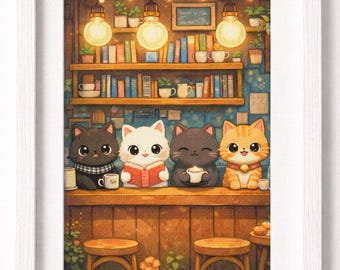 Patrón de punto de cruz de gatos de cafetería – Bordado de cafetería kawaii (gráfico descargable en PDF/XSD)