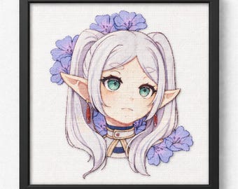 Patrón de punto de cruz de Anime Frieren: Retrato de una elfa (Descarga digital PDF/XSD)