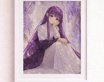 Helecho bajo glicina – Patrón de punto de cruz de anime / Bordado de chica de fantasía PDF/XSD