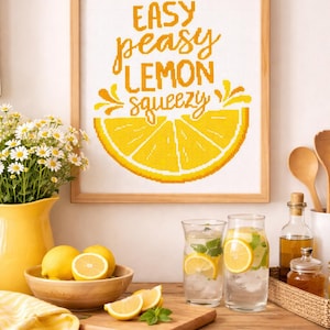 Citrus Quote Cross Stitch Pattern | Easy Peasy Lemon Squeezy | Kitchen Decor| PDF/XSD
