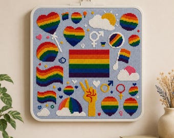 Pride Cross Stitch Pattern PDF/XSD, LGBTQ Rainbow Sampler, Pride Flag Embroidery Design, Modern Cross Stitch Chart, Digital Download