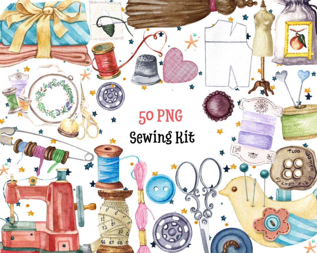 Watercolor Sewing Kit Clipart,50x High Quality Png,instant Download ...