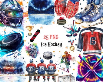 Watercolor Ice Hockey,25x High Quality PNG,Instant Download,Commercial Use