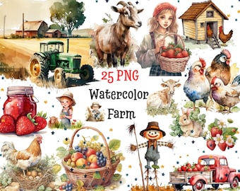 Watercolor Farm,25x High Quality PNG,Instant Download,Commercial Use
