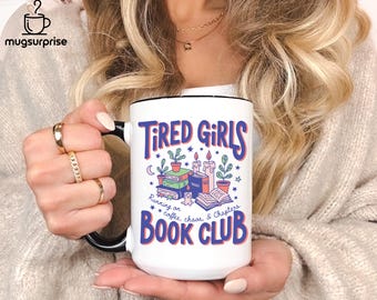 Tired Girls Book Club Mug, Retro Book Lover Gift, Trendy Doodle Bookish Mug, Bookworm Mug, Introvert Bookish Mug, Coffee and Chaos Gift