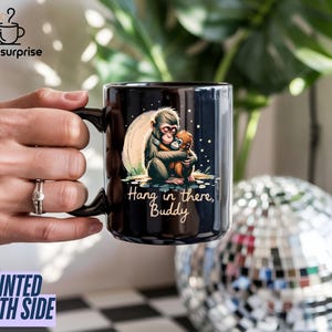 Monkey Punch Mug, Baby Monkey Holding Plush Toy Mug, Animal Lover Gift, Viral Sad Monkey Meme, Support Punch Monkey Mug, Plush Monkey Gift