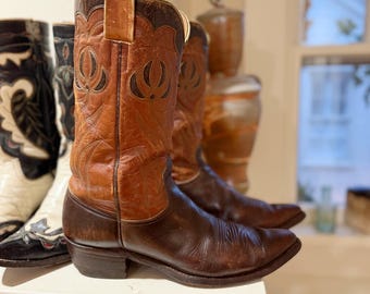 Vintage Texas Brand Cowboy Boots: Two-tone Leather Western  display picture 1