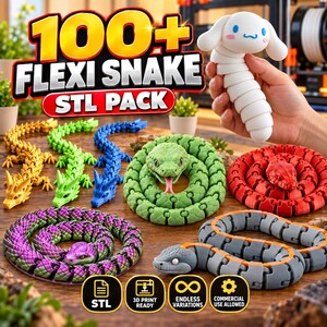 Über 100 flexible Schlangen-STL-Dateien, bewegliche Schlangen-3D-Druckdateien, flexible Schlangenmodelle, Reptilien-STL-Dateien, druckbare Schlangenspielzeuge