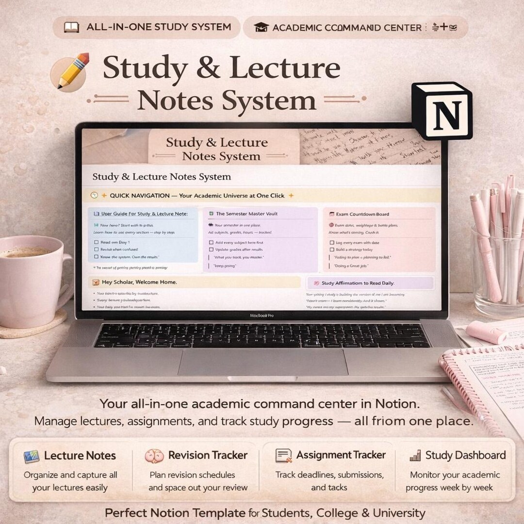 Notion Study Planner | Academic Notes, Exams, Grades Tracker (digital ...