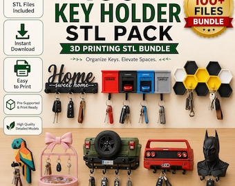 100+ Key Holder STL Pack, 3D Printer Files Bundle, Printable Wall Key Hanger, Key Rack, Entryway Organizer Digital Download